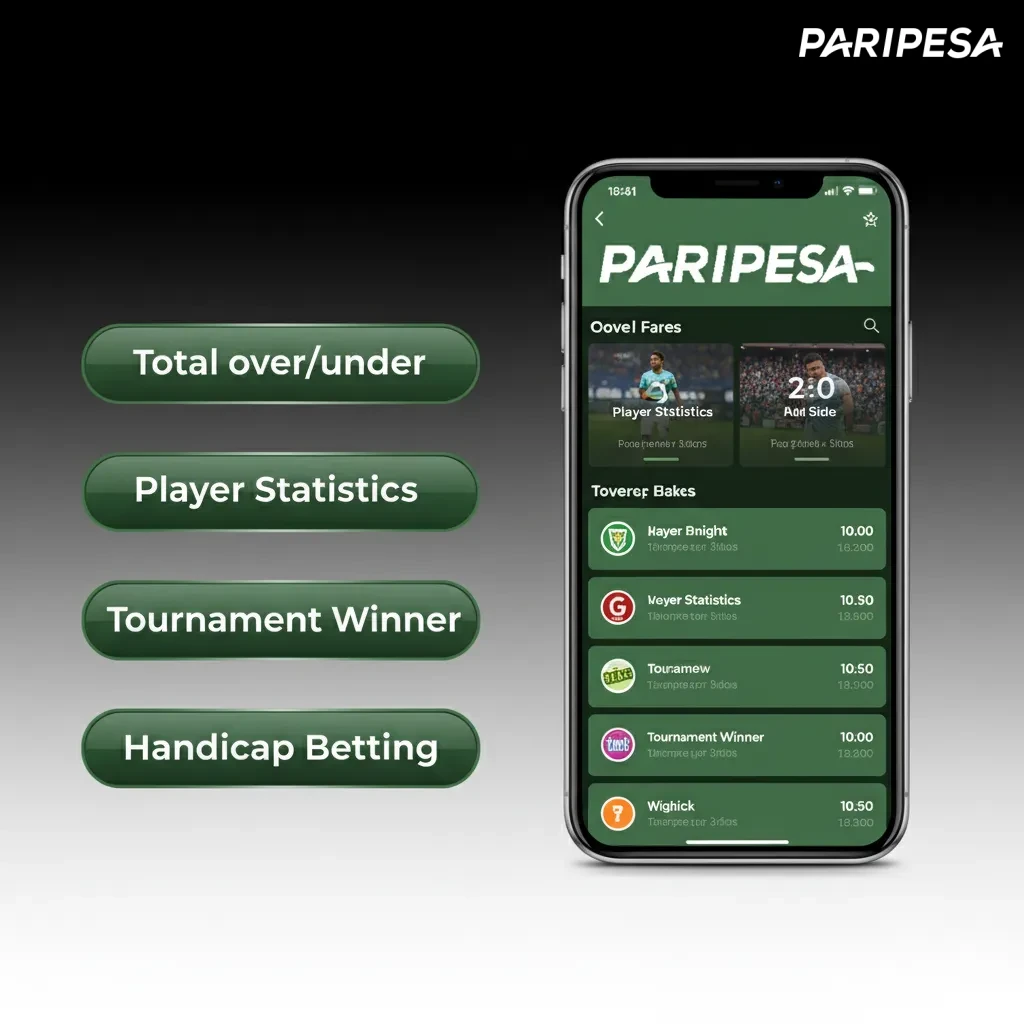 Paripesa app screen listing bet types: Single, Accumulator, System, Handicap, Over/Under, with brief descriptions.