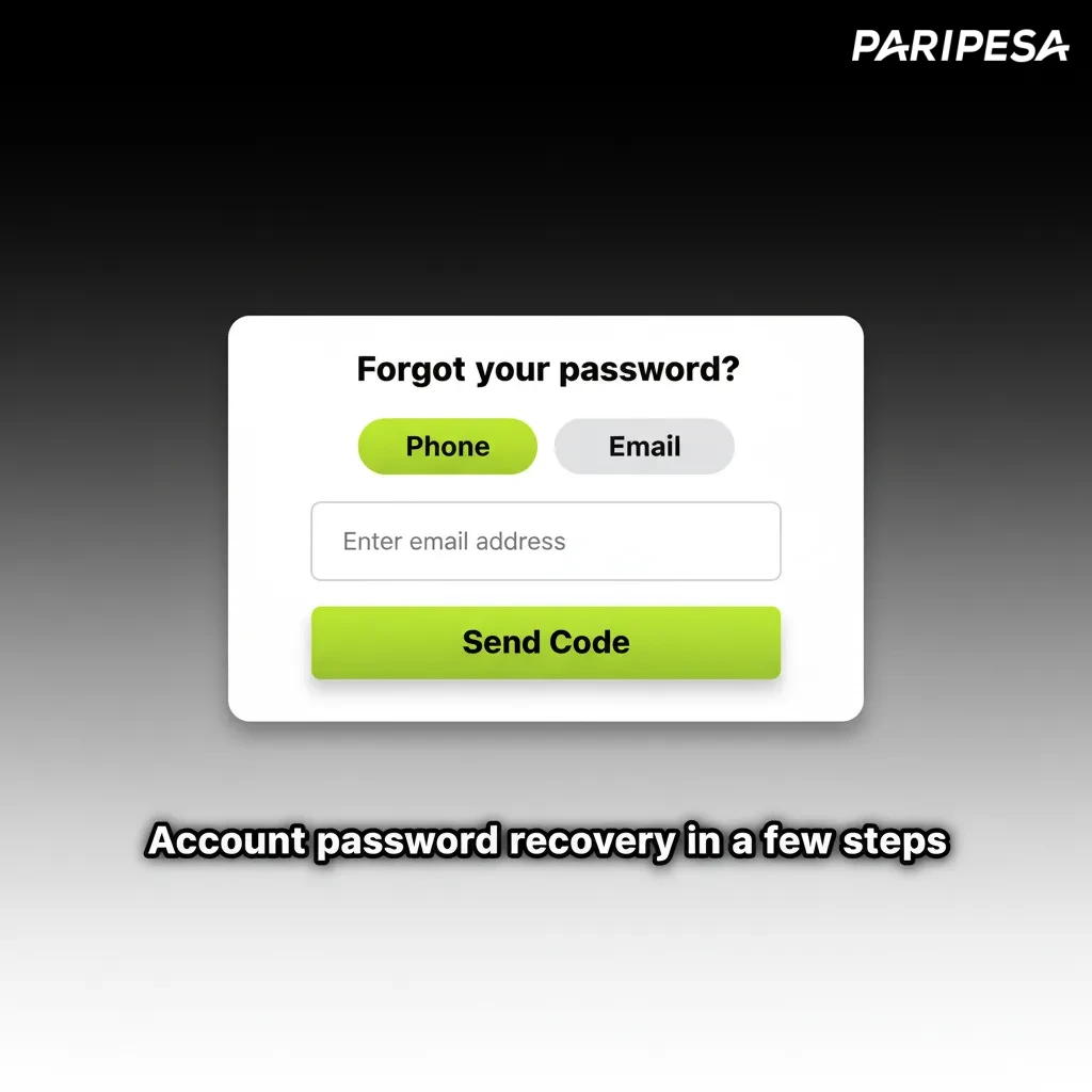 Step-by-step account password recovery: Forgot Password, choose SMS/email/social, verify code or link, set a new password.