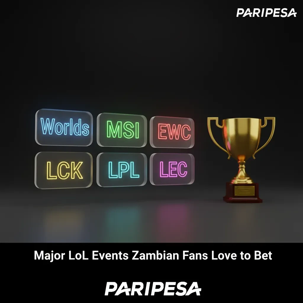 Major LoL tournaments Zambian fans bet on: Worlds, MSI, EWC, LCK, LPL, LEC; live betting and deep markets.