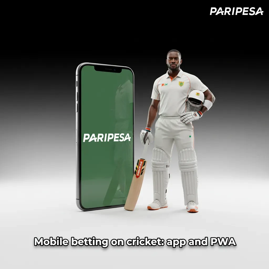Android app and iOS PWA for cricket betting shown on phones, with live scores, odds, bet slip, and quick three-tap betting.