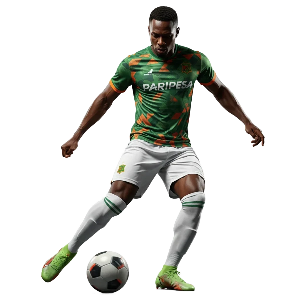 Paripesa app showing live football odds, cash out, and 100% bonus banner, with Zambia colors and fans in the background.